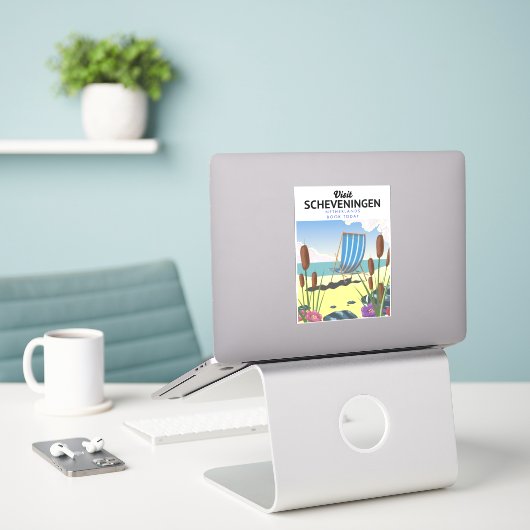 Scheveningen Nederlands strand poster Sticker (Laptop op bureau)