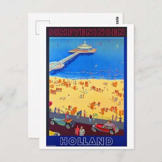 Scheveningen strand, Holland, vintage-reis Briefkaart (Voorkant / Achterkant)