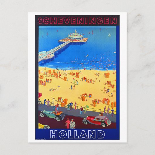 Scheveningen strand, Holland, vintage-reis Briefkaart (Voorkant)