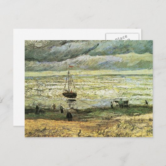 Scheveningen strand in stormachtig weer van Gogh Briefkaart (Voorkant / Achterkant)