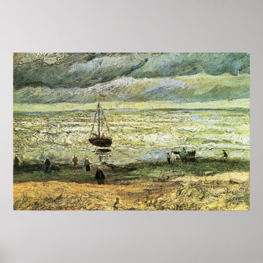 Scheveningen strand in stormachtig weer van Gogh Poster (Voorkant)