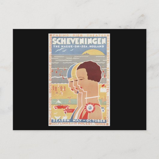 Scheveningen sun see vintage poster briefkaart (Voorkant)
