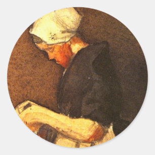 Scheveningen Woman Portrait van Vincent van Gogh Ronde Sticker