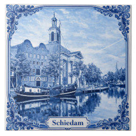 Schiedam Delft Blue style ceramic tile Tegeltje