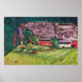 Schiele - Boerderij in een landschap Poster (Voorkant)