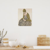 Schiele - Edith met gestreepte jurk zittend Poster (Keuken)