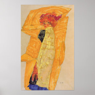 Schiele - Gerti voor Ocher Drapery 1910 Poster