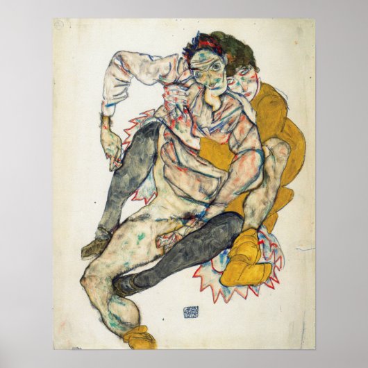 Schiele - Gezeten Koppel 1915 Poster (Voorkant)