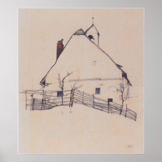 Schiele - Huis Met Klokkentoren 1912 Poster (Voorkant)
