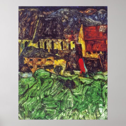 Schiele - Krumau ( St Veit Church with Houses ) 19 Poster (Voorkant)