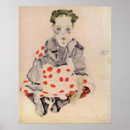 Schiele - Meisje in gespikkelde jurk 1911 Poster