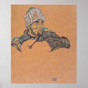 Schiele - Russische krijgsgevangene met bontmuts 1 Poster