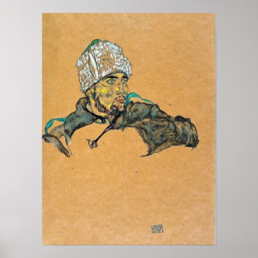 Schiele - Russische krijgsgevangene met bontmuts Poster (Voorkant)