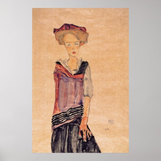 Schiele - Staande Meisje 1910 Poster (Voorkant)