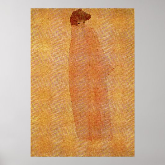 Schiele - Staande vrouw met een lange mantel Poster (Voorkant)