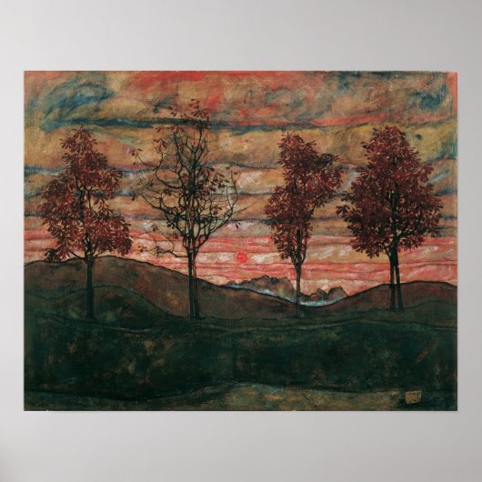 Schiele - Vier Bomen Poster (Voorkant)