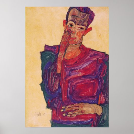 Schiele - Zelfportret met Neergeslagen Ooglid Poster (Voorkant)