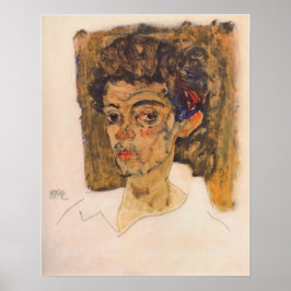 Schiele - Zelfportret tegen bruine achtergrond... Poster
