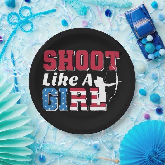 Schiet als een meisje patriottische boogschieten c papieren bordje
