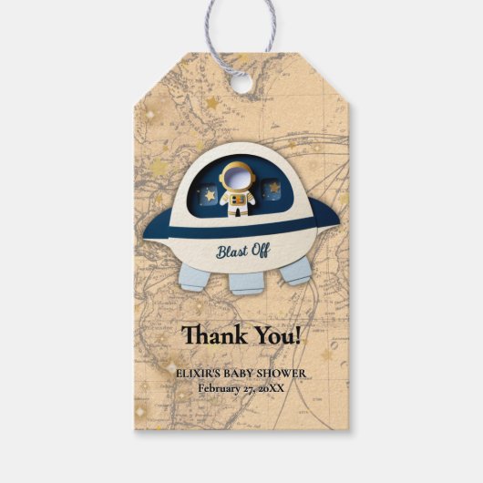 Schiet op! Het  Astronaut Baby shower Cadeaulabel (Voorkant)