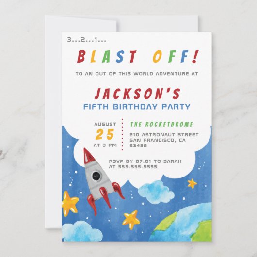 Schiet op! Jongens Outer Space Theme Verjaardagsfe Kaart (Voorkant)