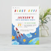 Schiet op! Jongens Outer Space Theme Verjaardagsfe Kaart (Staand voorkant)