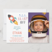 Schiet op! Outer Space Raket Schip Verjaardag Foto Kaart (Voorkant)