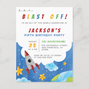 Schiet op! Outer Space Rocket verjaardagsfeestje Uitnodiging Briefkaart