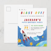 Schiet op! | Outer Space Rocket verjaardagsfeestje Uitnodiging Briefkaart (Voorkant / Achterkant)