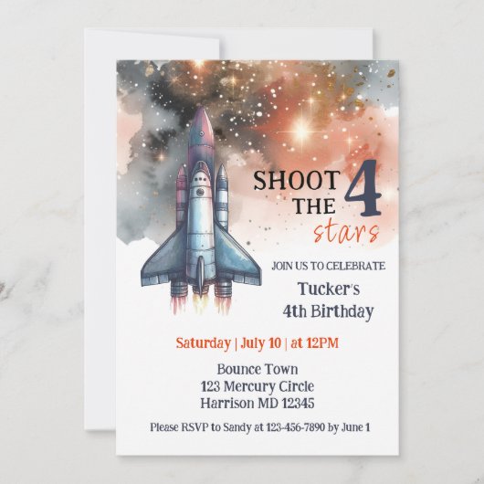 Schiet vier sterren astronaut vierde verjaardag kaart (Voorkant)
