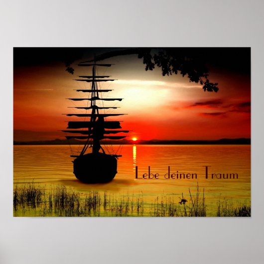Schiff mit Sonnenaufgang Poster (Voorkant)