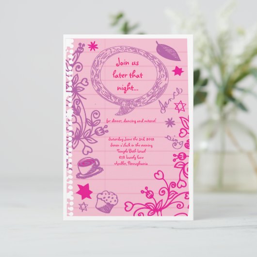 SCHIJBBELS OP NOTEPAPER Bat Bat Mitzvah Party Card Kaart (Staand voorkant)