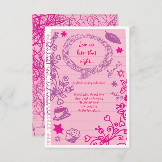 SCHIJBBELS OP NOTEPAPER Bat Bat Mitzvah Party Card Kaart (Voorkant / Achterkant)