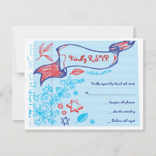 SCHIJBBELS OP NOTEPAPER Bat Bat Mitzvah Reply Card RSVP Kaartje