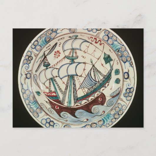 Schijf geschilderd met schip briefkaart (Voorkant)