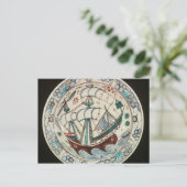 Schijf geschilderd met schip briefkaart (Staand voorkant)