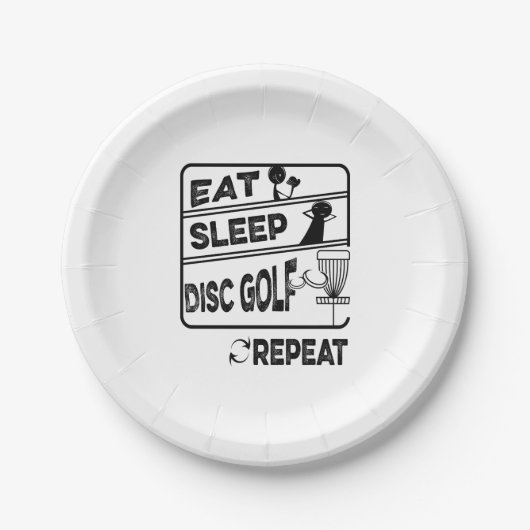 Schijf Golf Eat Sleep Herhalen Papieren Bordje (Voorkant)