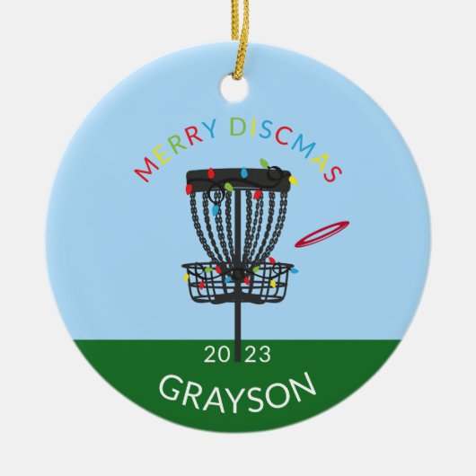 Schijf Golf Merry Discmas Kerstmis Keramisch Ornament (Voorkant)