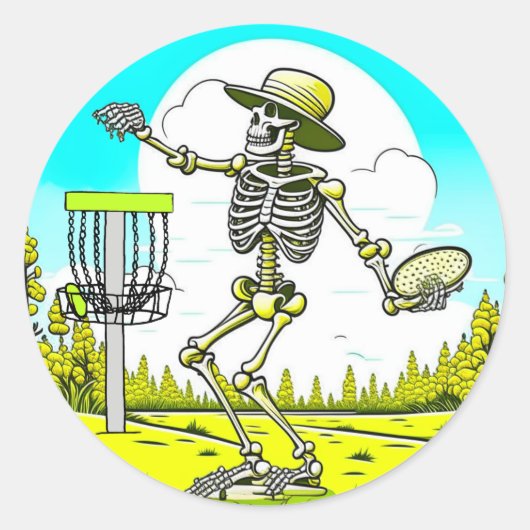 Schijf Golfen Skelet in Pet Retro Ronde Sticker (Voorkant)