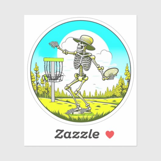 Schijf Golfen Skelet in Pet Retro Sticker (Vel)
