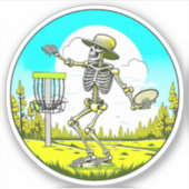 Schijf Golfen Skelet in Pet Retro Sticker (Voorkant)