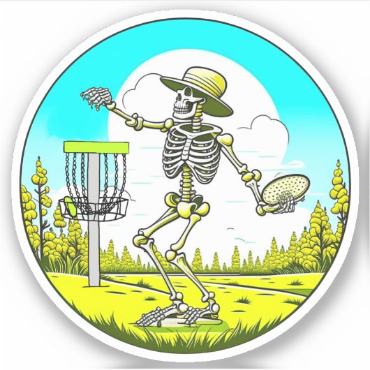 Schijf Golfen Skelet in Pet Retro Sticker (Voorkant)