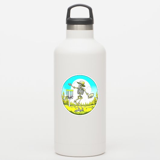 Schijf Golfen Skelet in Pet Retro Sticker (Waterfles)
