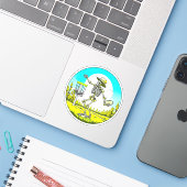 Schijf Golfen Skelet in Pet Retro Sticker (Laptop met iPhone)