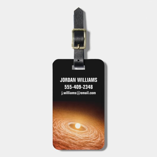 Schijf van materiaal rondom Star Fu Orionis. Bagagelabel (Voorkant verticaal)