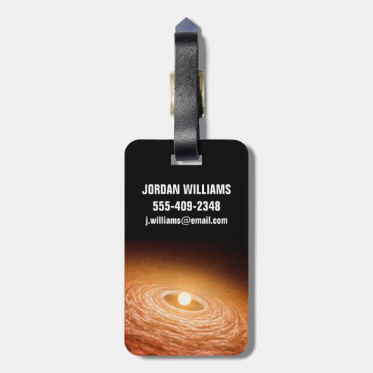 Schijf van materiaal rondom Star Fu Orionis. Bagagelabel (Achterkant verticaal)