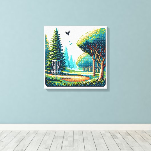 Schijfgolf Pixel Art Canvas Afdruk (Insitu (Houten vloer))