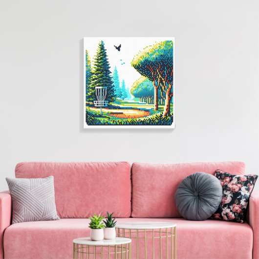 Schijfgolf Pixel Art Canvas Afdruk (Insitu (Woonkamer))