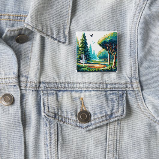 Schijfgolf Pixel Art Vierkante Button 5,1 Cm (In situ)