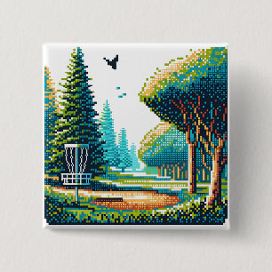Schijfgolf Pixel Art Vierkante Button 5,1 Cm